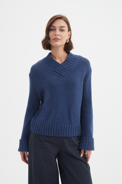 Crossover Collar Knit - Denim