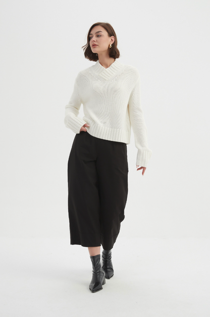 Crossover Collar Knit - White