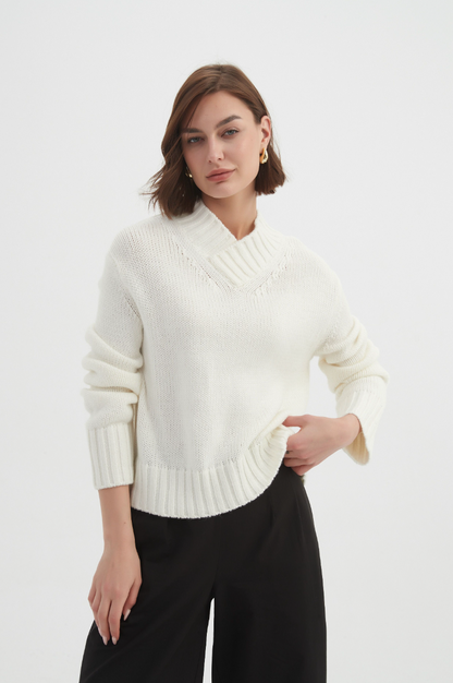 Crossover Collar Knit - White