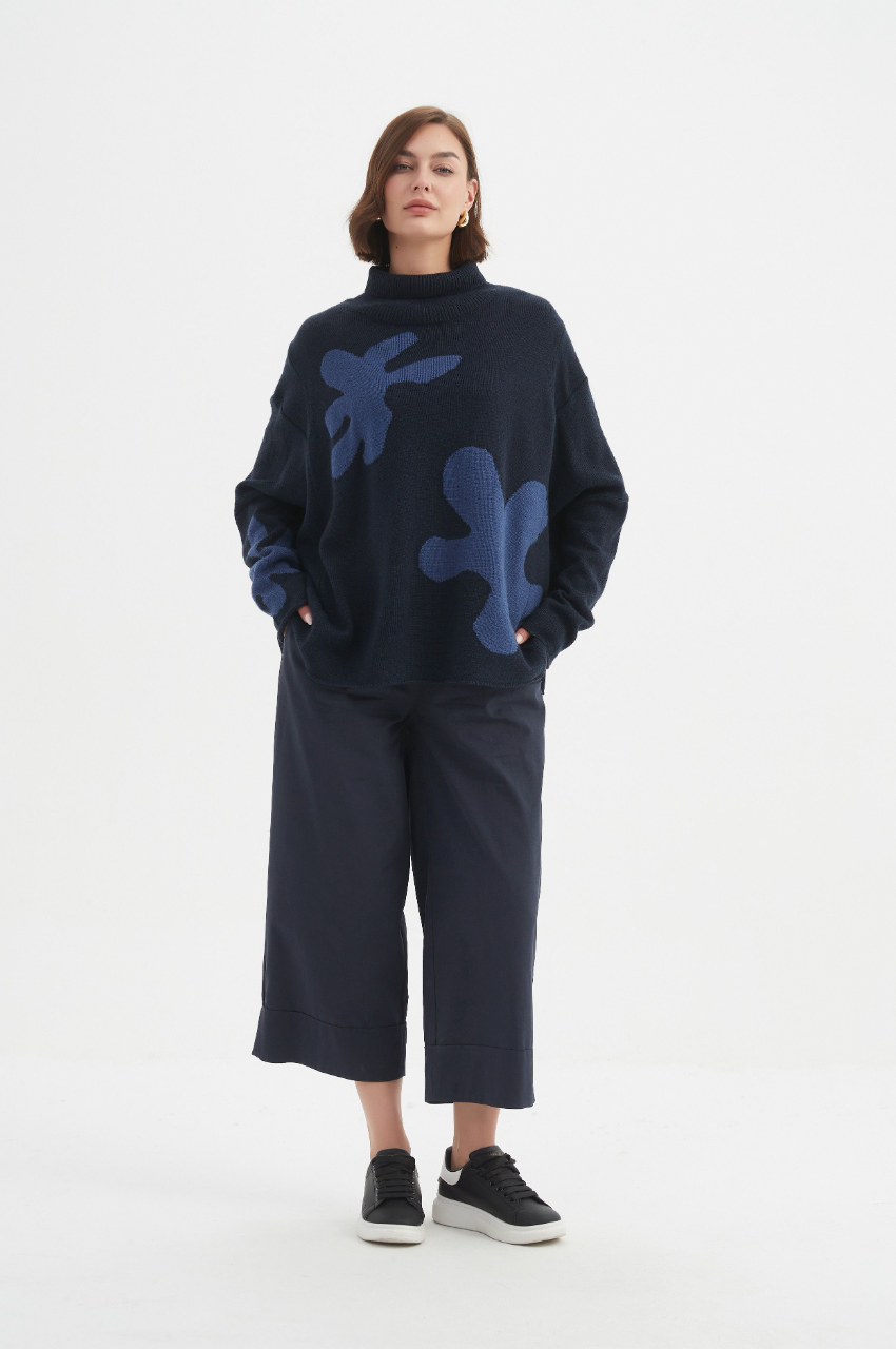 Splatter Print Knit - Navy/Denim