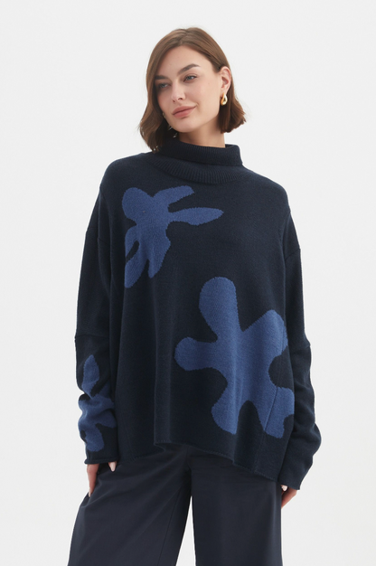Splatter Print Knit - Navy/Denim