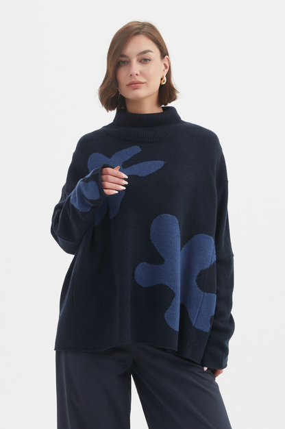 Splatter Print Knit - Navy/Denim