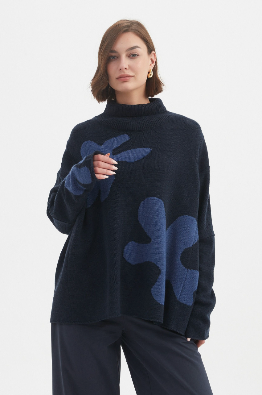 Splatter Print Knit - Navy/Denim