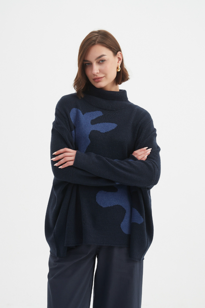 Splatter Print Knit - Navy/Denim