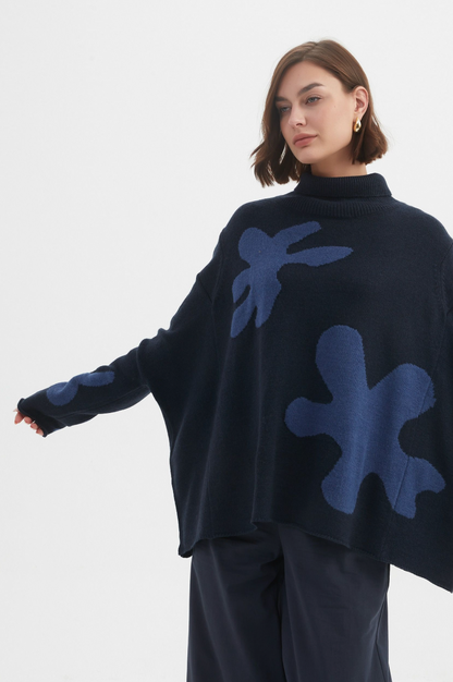 Splatter Print Knit - Navy/Denim