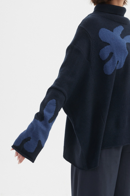 Splatter Print Knit - Navy/Denim