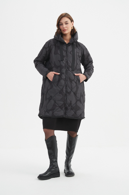 Zip Hem Winter Coat - Char/Blk Blot Print