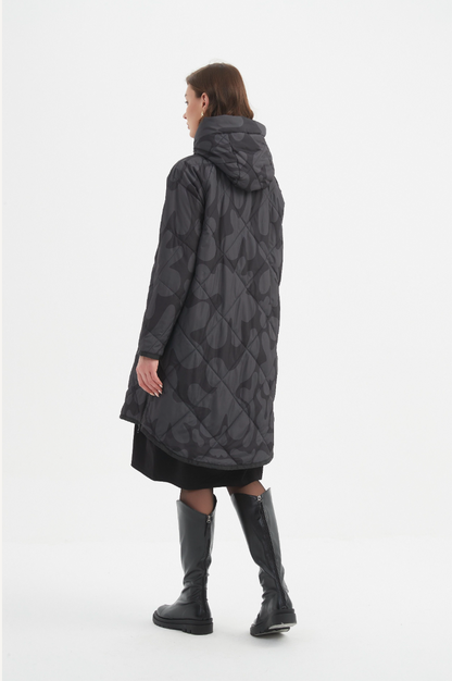 Zip Hem Winter Coat - Char/Blk Blot Print