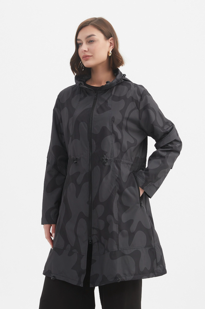 Adjustable Waist Print Parka - Char/Blk Blot Print