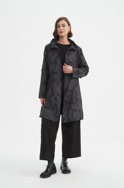 Adjustable Waist Print Parka - Char/Blk Blot Print