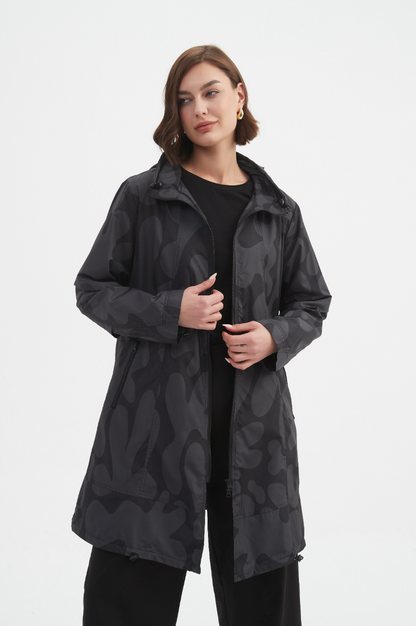 Adjustable Waist Print Parka - Char/Blk Blot Print