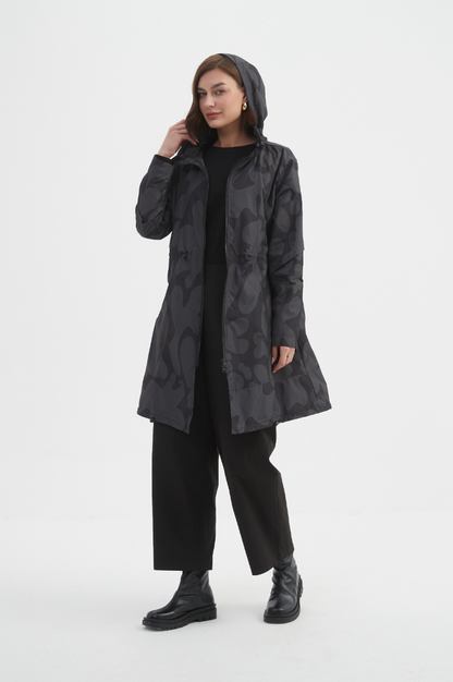 Adjustable Waist Print Parka - Char/Blk Blot Print
