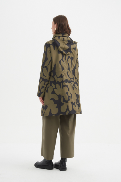 Adjustable Waist Print Parka - Moss/Blk Blot Print