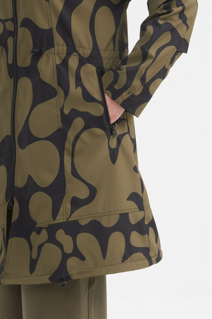 Adjustable Waist Print Parka - Moss/Blk Blot Print