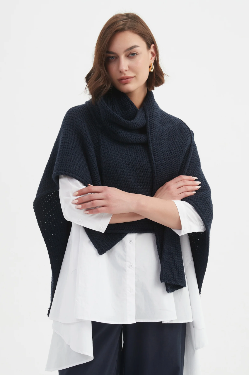 Asymmetric Wrap Knit - Navy