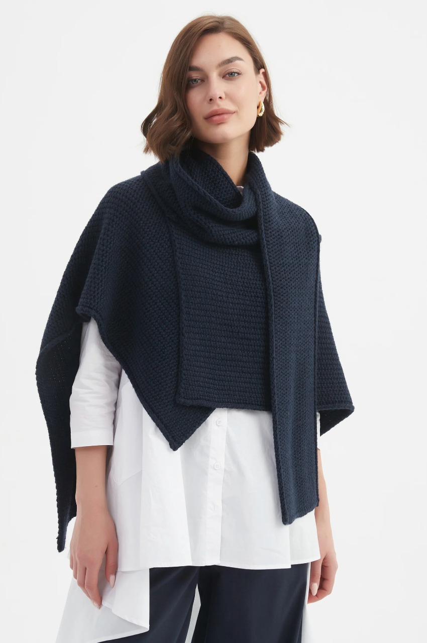 Asymmetric Wrap Knit - Navy