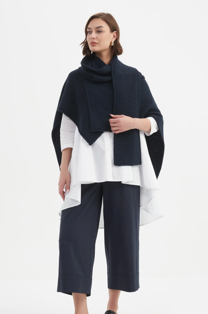 Asymmetric Wrap Knit - Navy