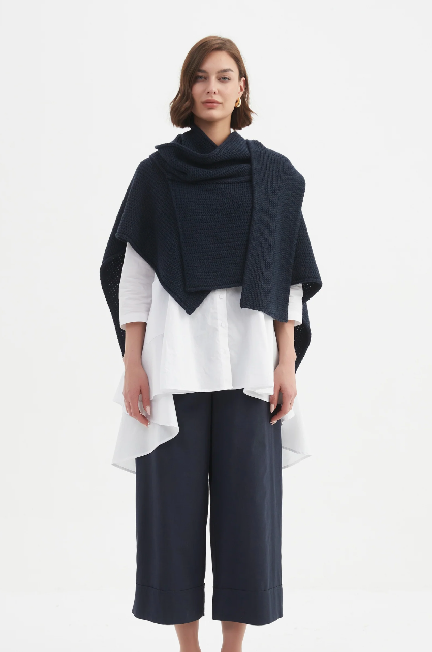 Asymmetric Wrap Knit - Navy