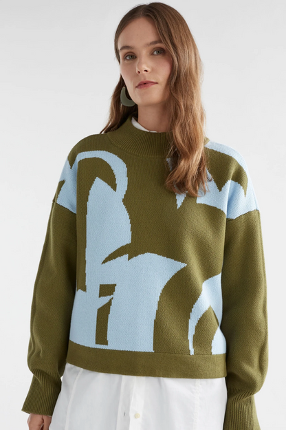 Elk Leben Sweater - Blue/Artichoke