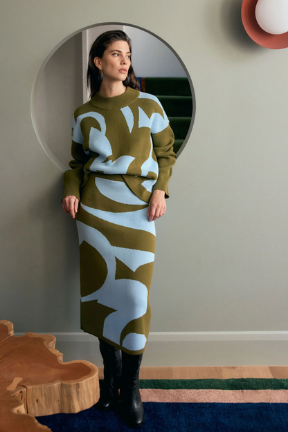 Elk Leben Sweater - Blue/Artichoke