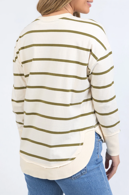 Foxwood Farrah Stripe L/S - Vintage White/Olive