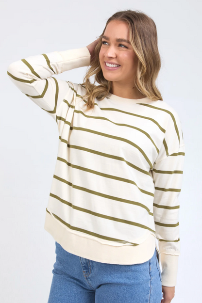 Foxwood Farrah Stripe L/S - Vintage White/Olive