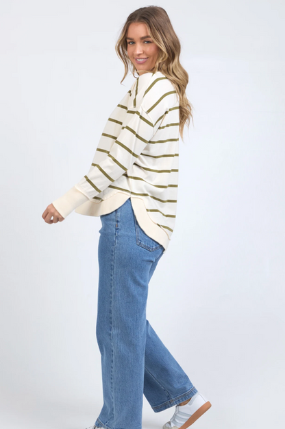 Foxwood Farrah Stripe L/S - Vintage White/Olive