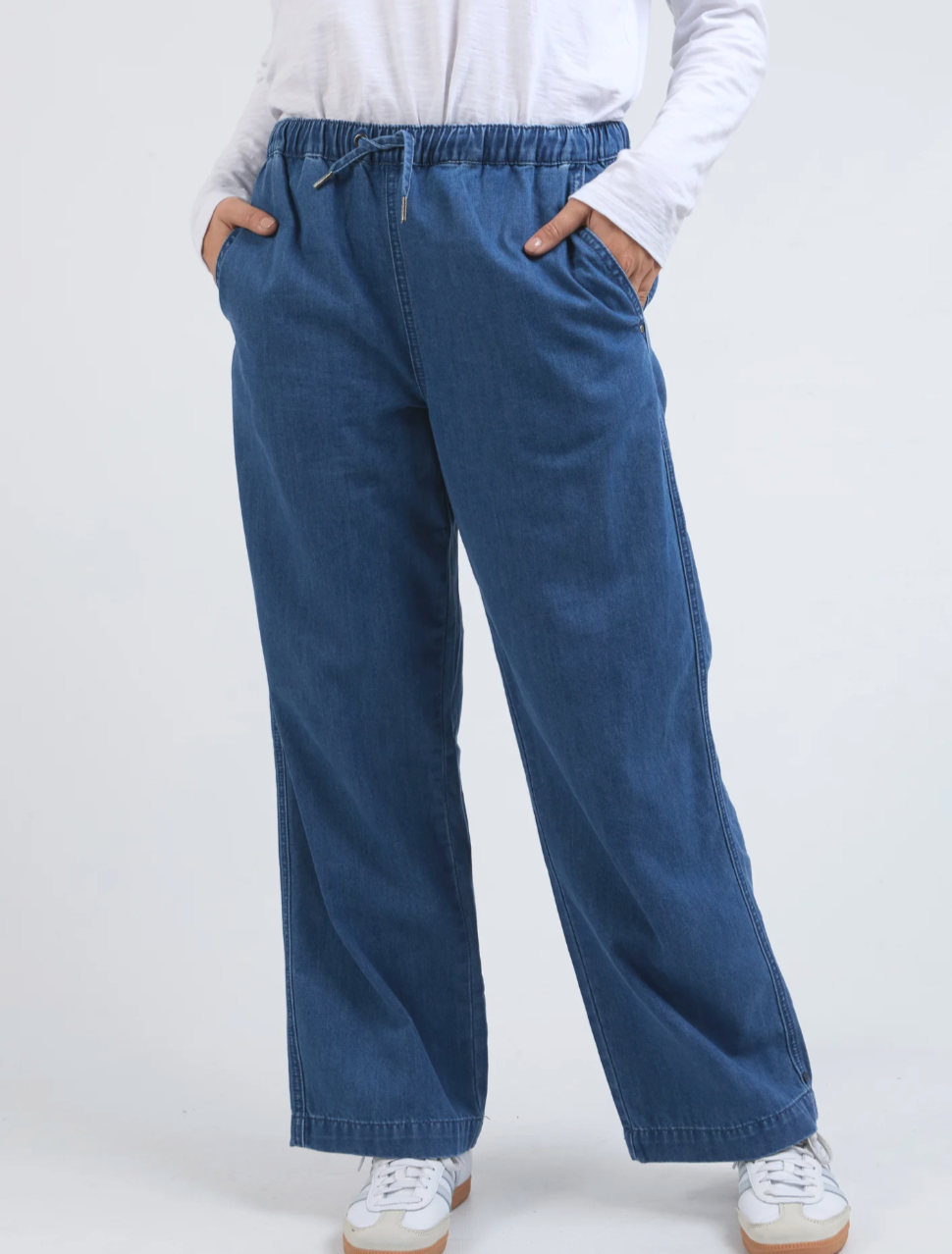 Elm Helene Elastic Waist Denim Pant - Mid Blue