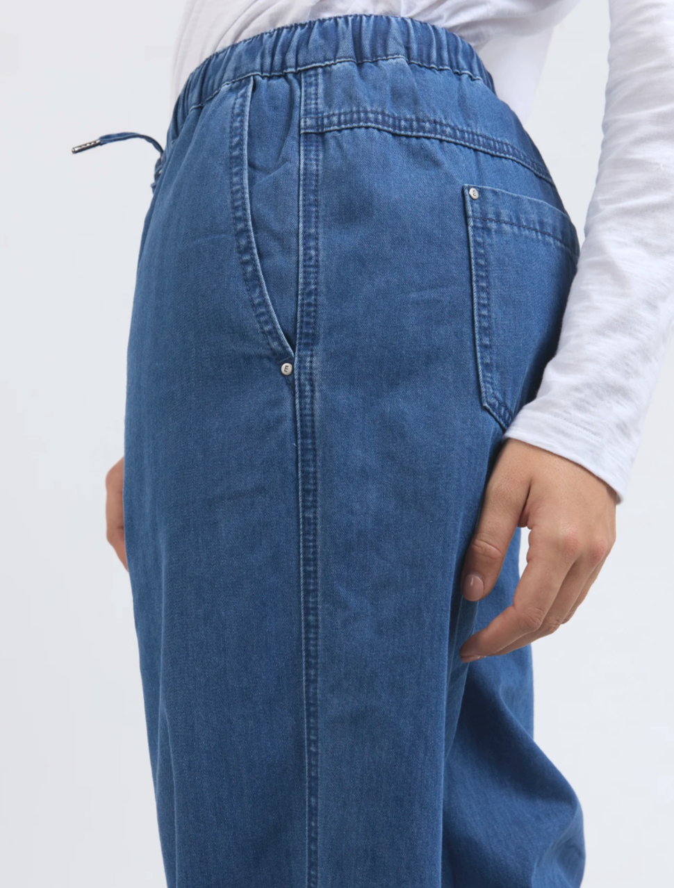 Elm Helene Elastic Waist Denim Pant - Mid Blue