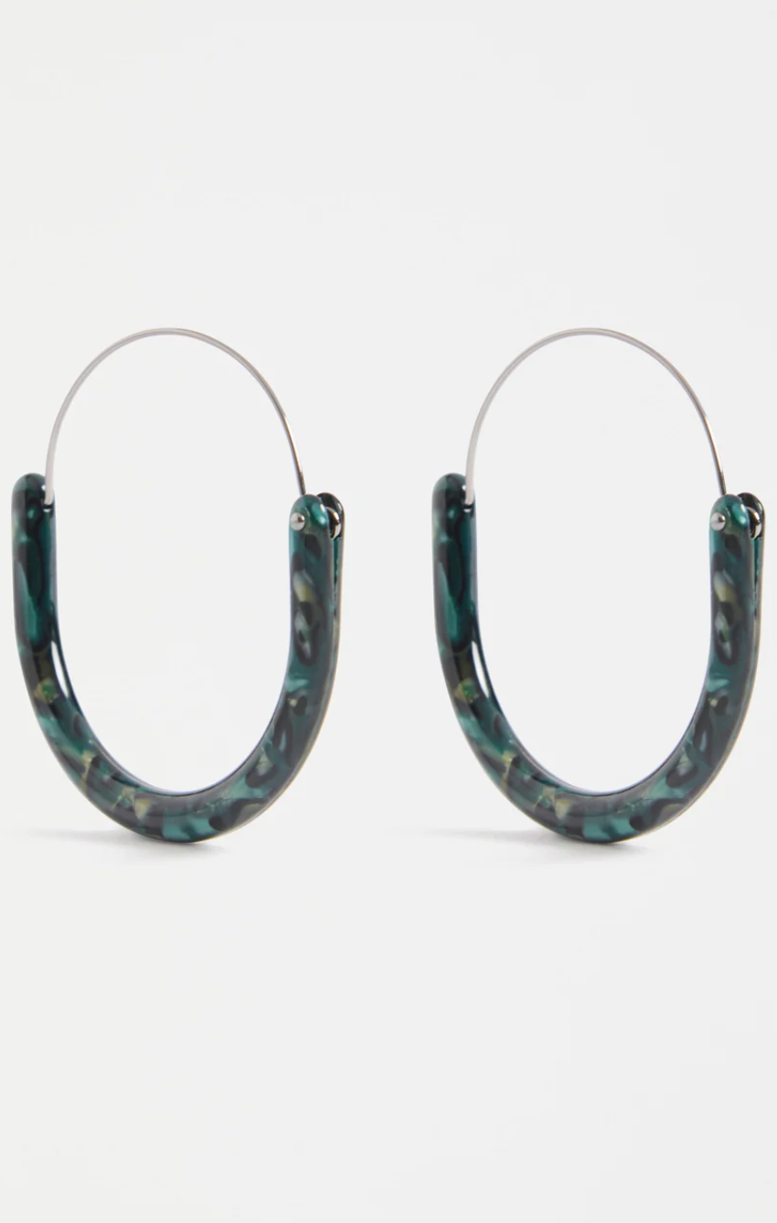 Elk Aki Hoop Earring - Dark Green