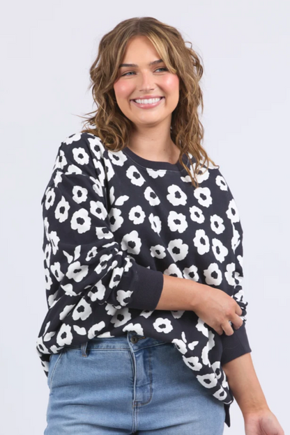 Elm  Azalea Crew - Navy Print