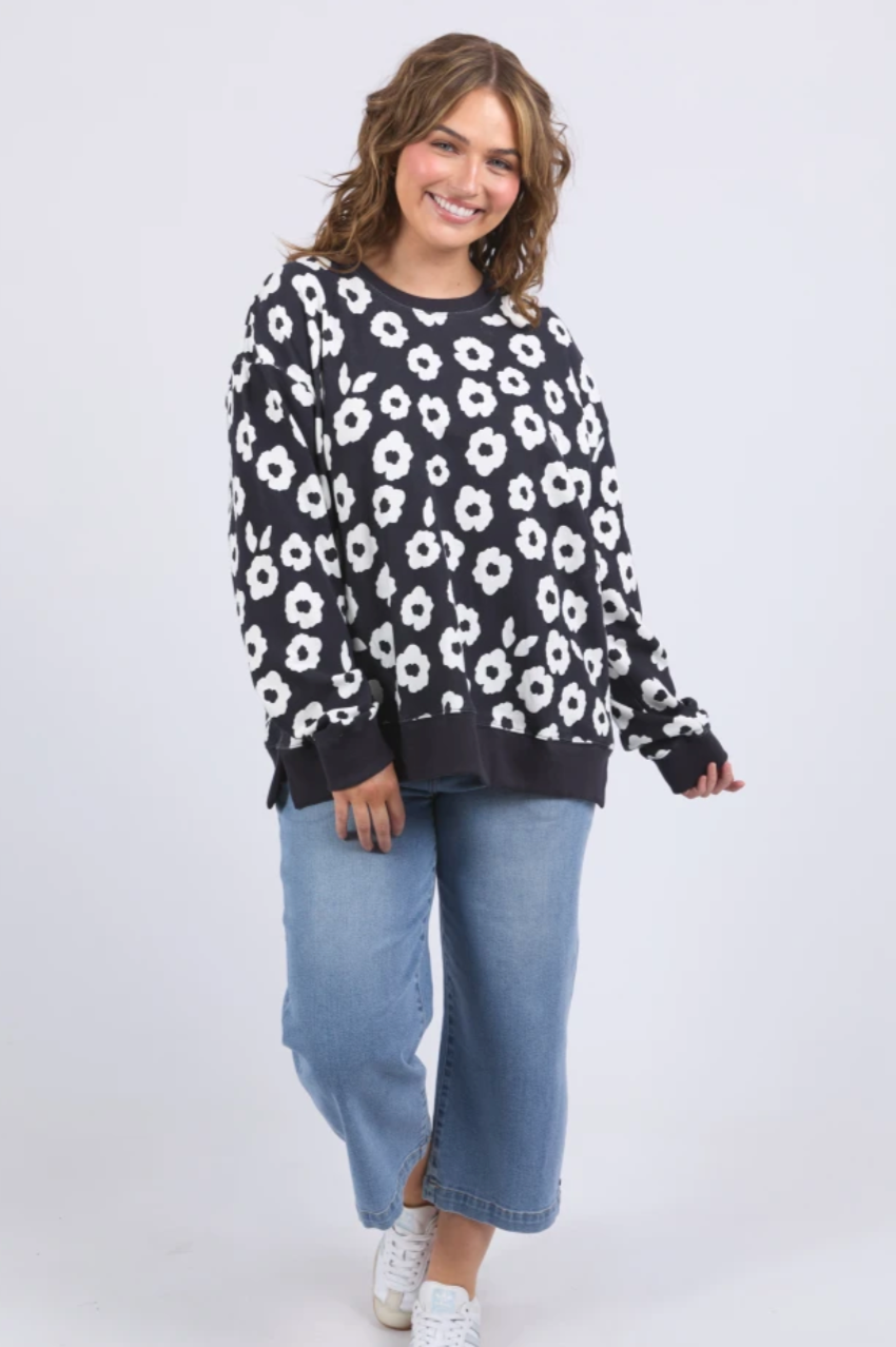 Elm  Azalea Crew - Navy Print