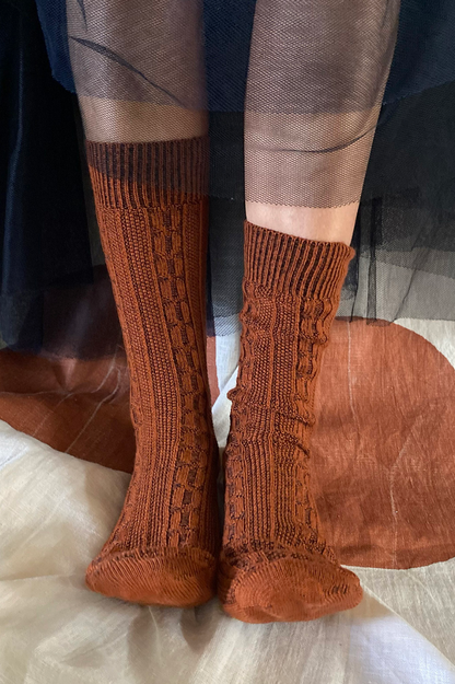 Chunky Cable Merino Socks - Paprika