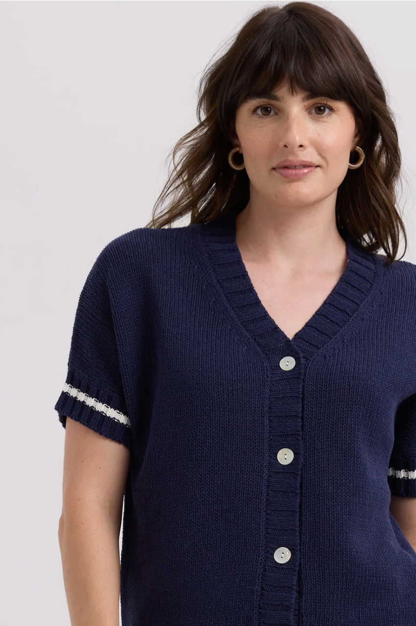 LD & Co Textured S/S Cardi - Marine