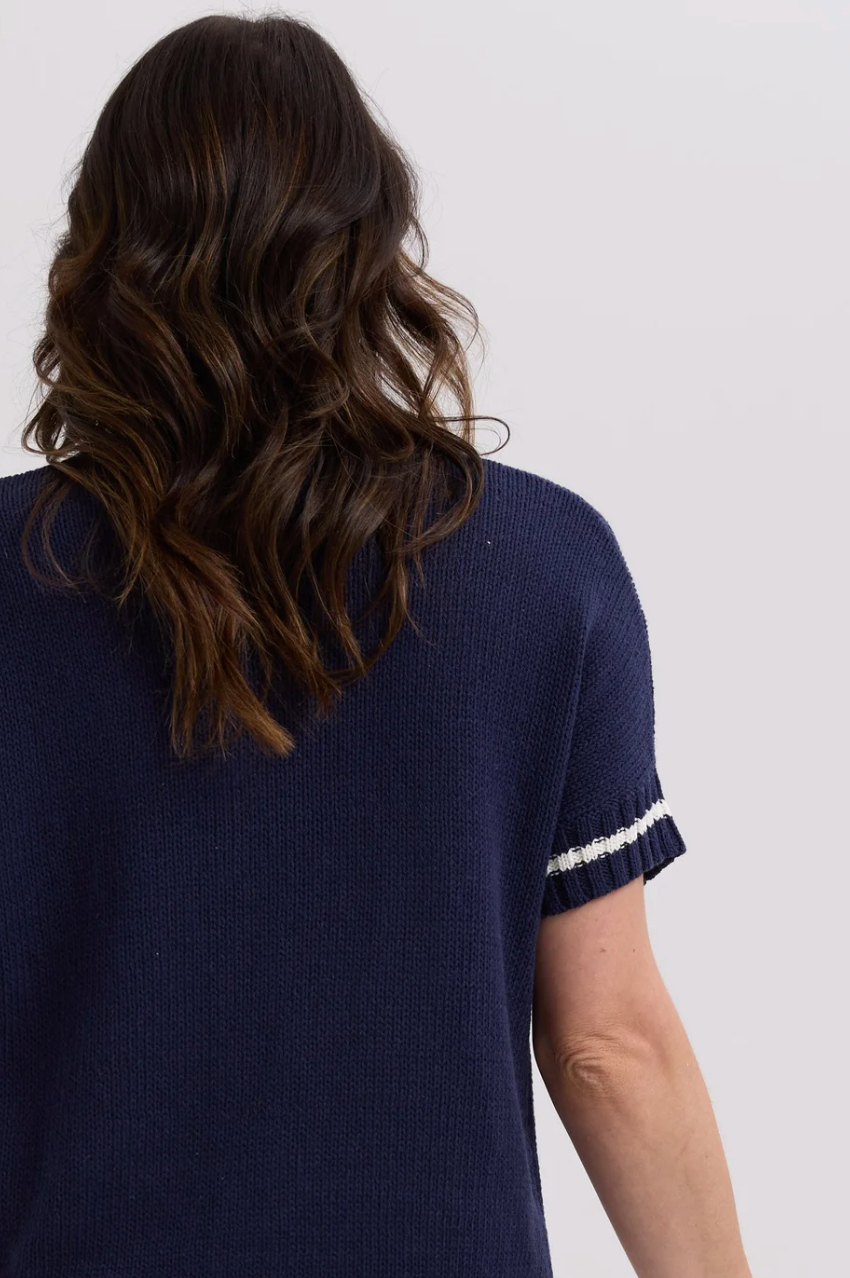 LD & Co Textured S/S Cardi - Marine