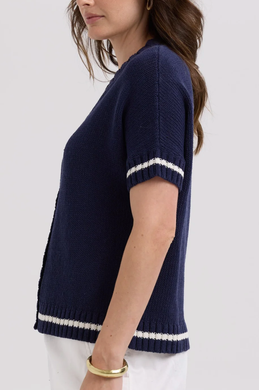 LD & Co Textured S/S Cardi - Marine