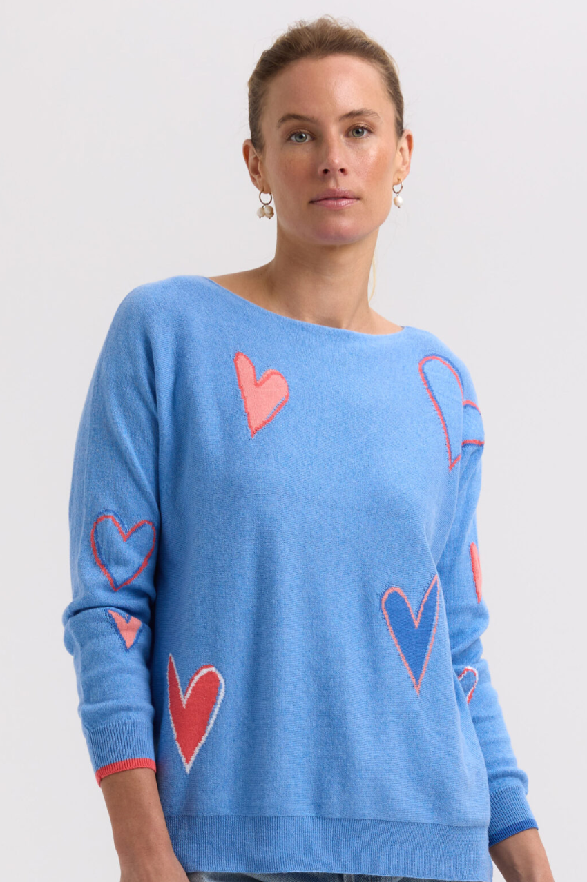 Zaket & Plover Intarsia Hearts Jumper - Chambray