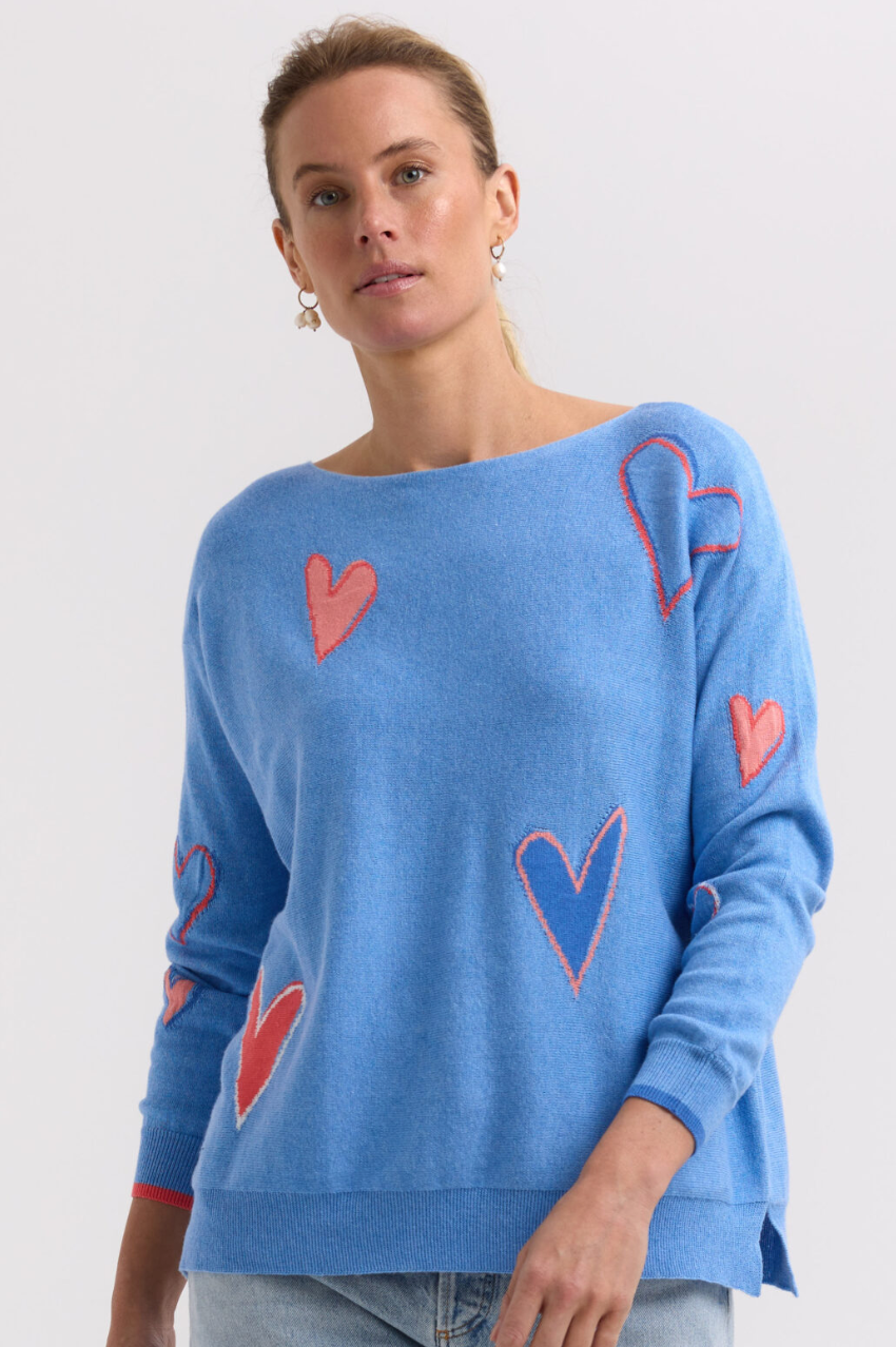 Zaket & Plover Intarsia Hearts Jumper - Chambray