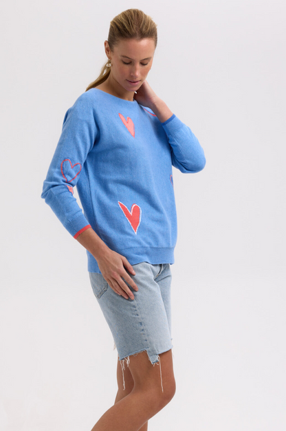 Zaket & Plover Intarsia Hearts Jumper - Chambray