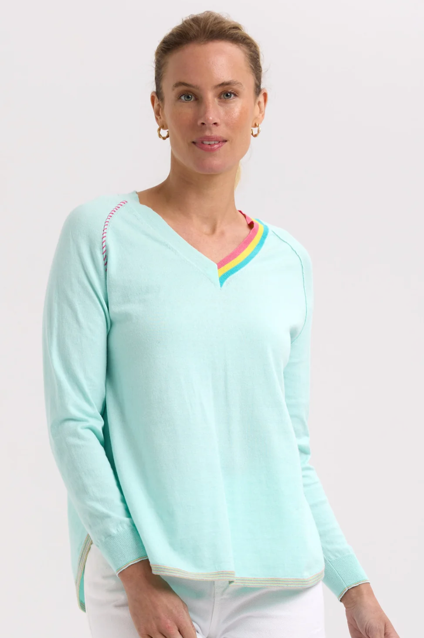 Zaket & Plover Rounded Bottom V Jumper - Lt Aqua