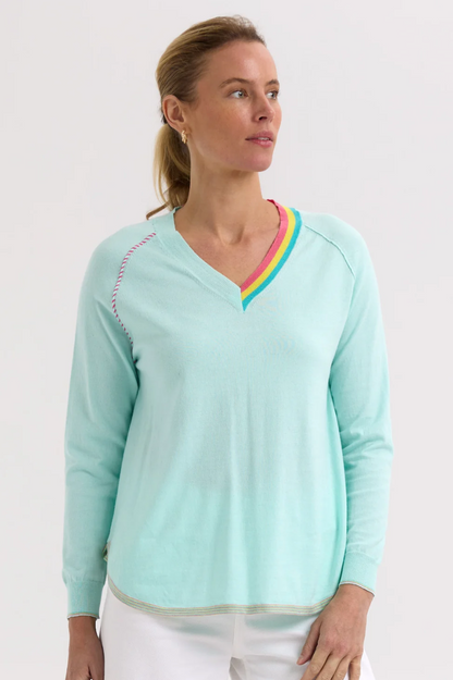 Zaket & Plover Rounded Bottom V Jumper - Lt Aqua