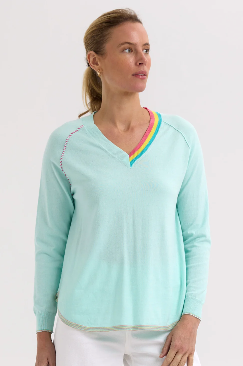 Zaket & Plover Rounded Bottom V Jumper - Lt Aqua