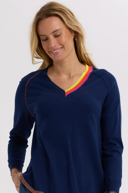 Zaket & Plover Rounded Bottom V Jumper - Navy