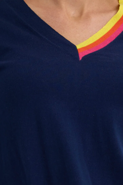Zaket & Plover Rounded Bottom V Jumper - Navy