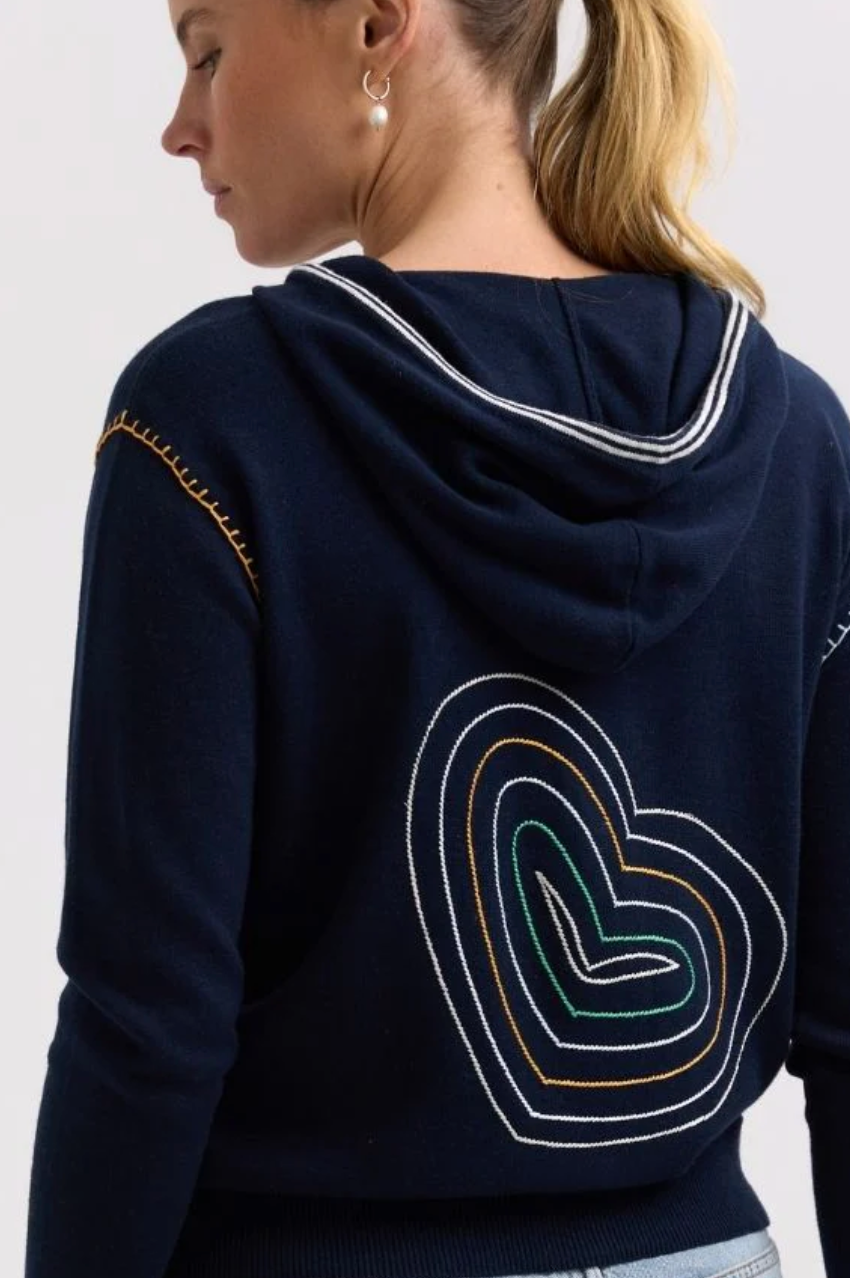 Zaket & Plover Heart Embroidery Hoodie - Navy