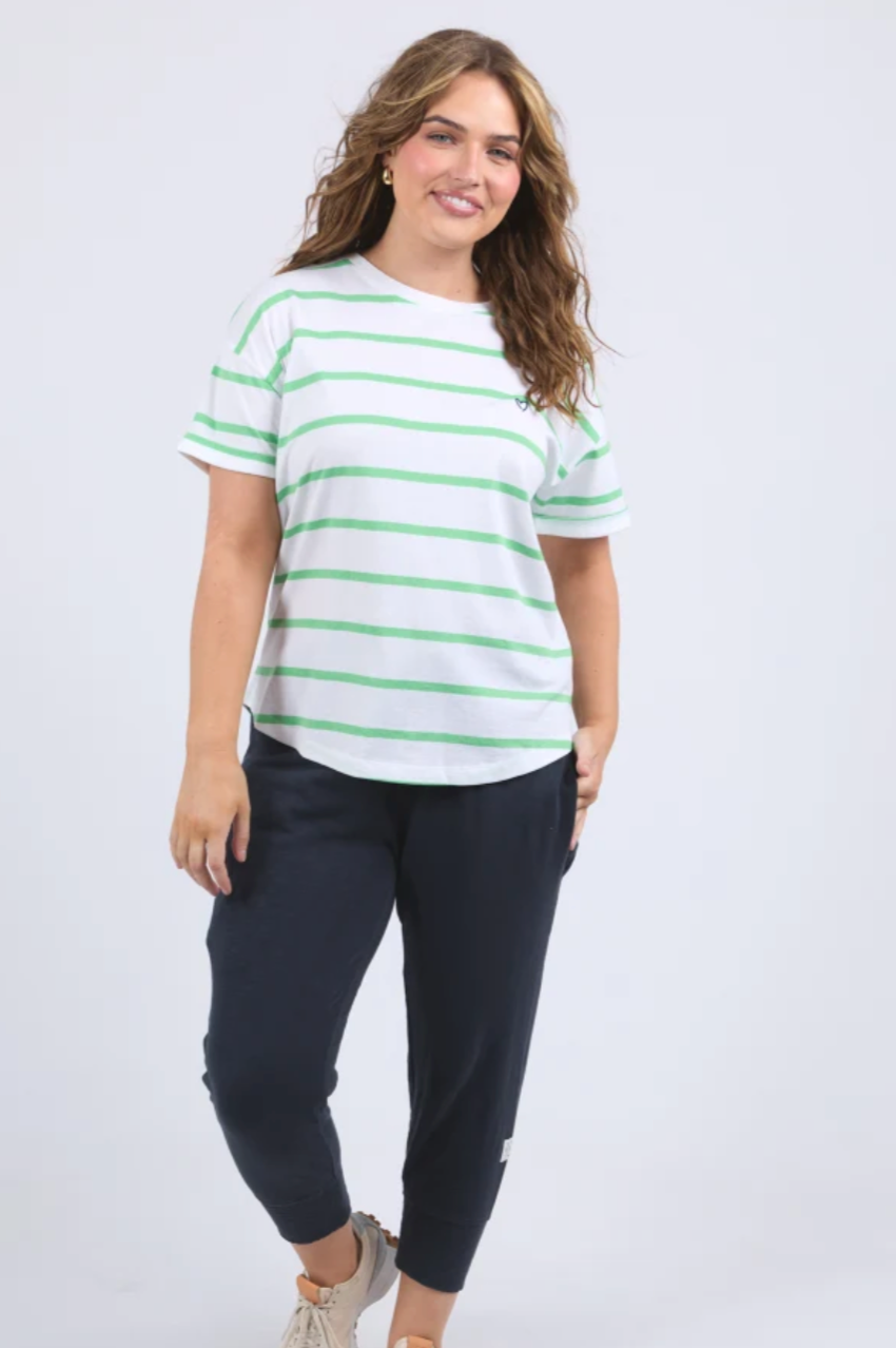 Elm Halli Tee - White/Green Stripe