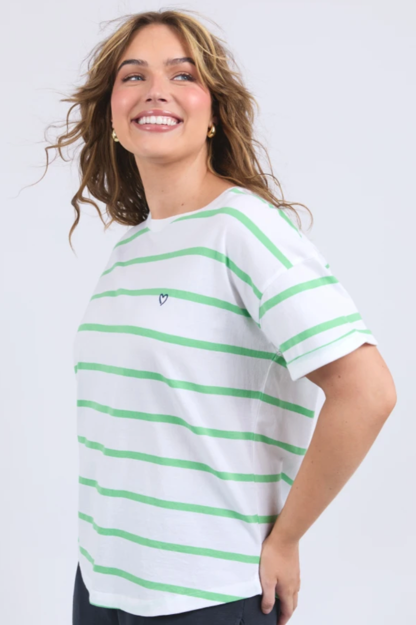 Elm Halli Tee - White/Green Stripe