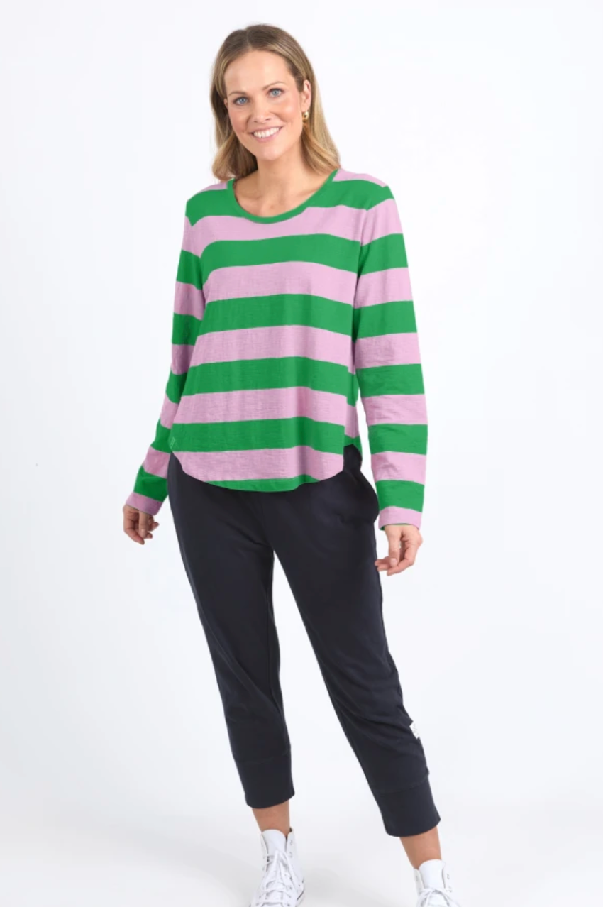 Elm Spritz Stripe L/S Tee - Green/Pink Stripe