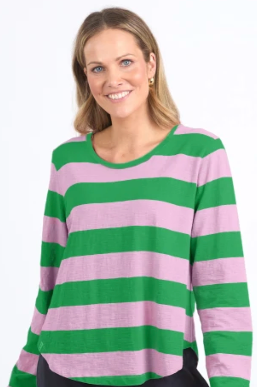 Elm Spritz Stripe L/S Tee - Green/Pink Stripe
