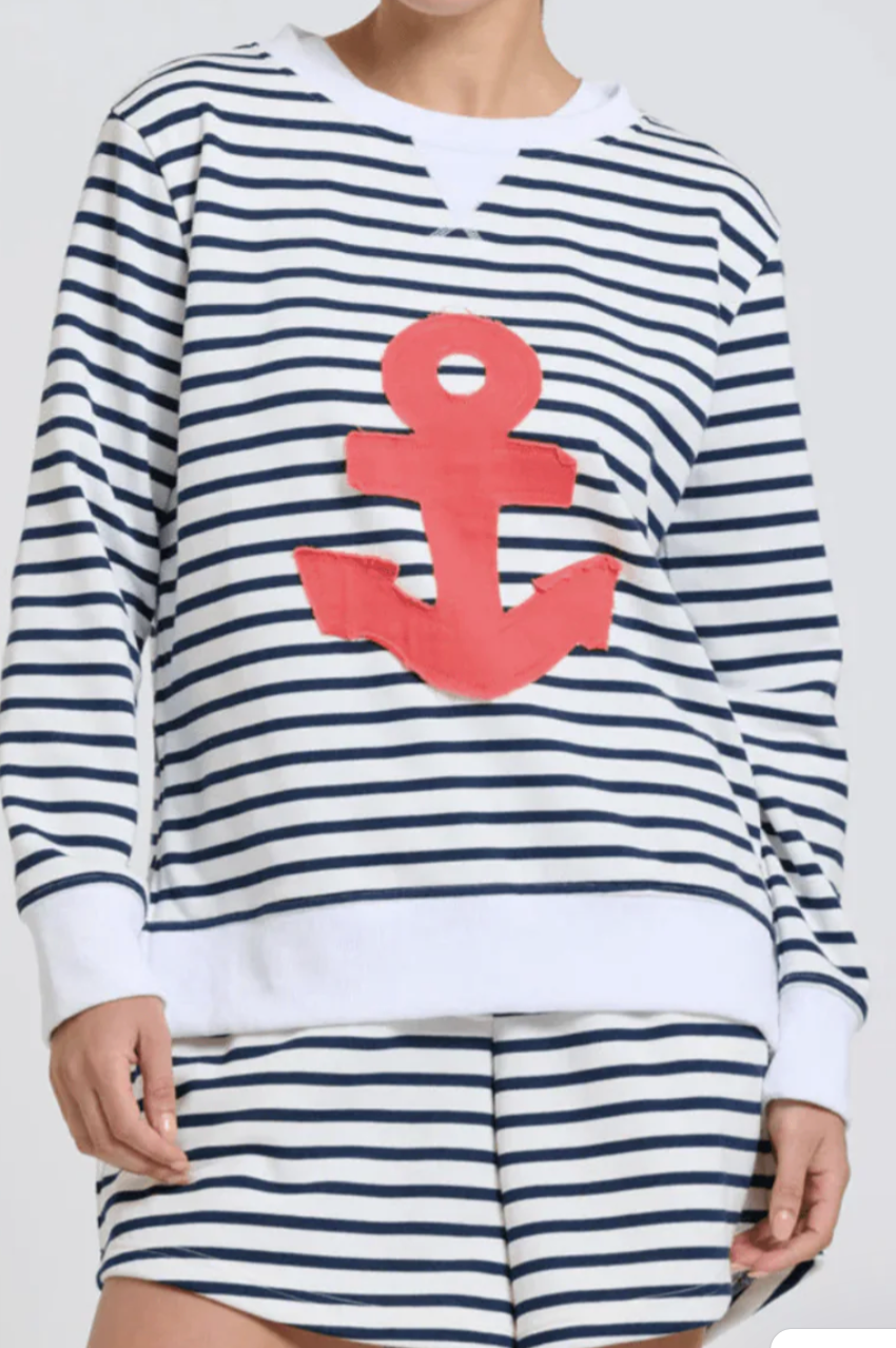 Zipside Classic Sweatshirt - Navy Stripe/Red